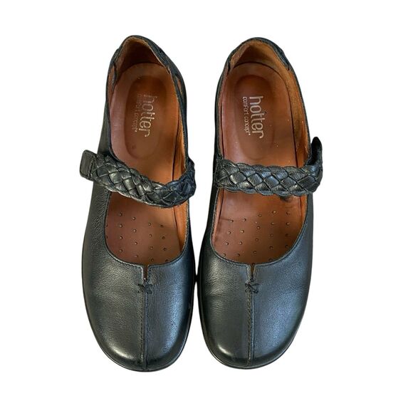 HOTTER Shake Mary Jane Women's 9.5  EU 39.5 Black Leather Flat Shoes Rubber Sole - Picture 10 of 15